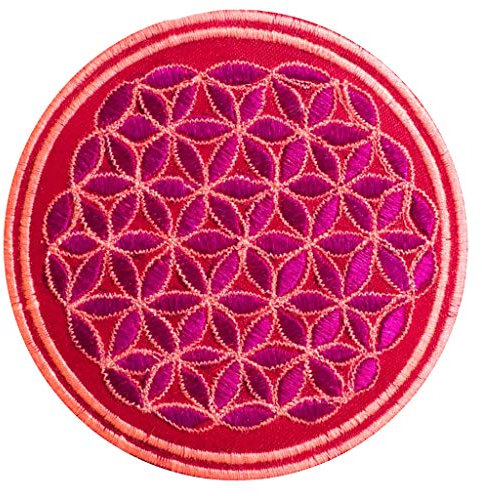 ImZauberwald Blume des Lebens Aufnäher pink (8cm Patch, Heilige Geometrie, UV aktiv) flower of life Drunvalo Melchizedek fol-pinkpink