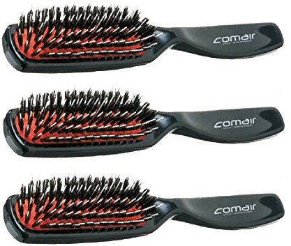 Comair Pneumatikbürste schmal 3 x schwarz mit Wildschweinborsten und Nylonstiften