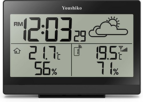 Youshiko Wireless Weather Station 2025 UK Version Premium Quality Clear Display, with Radio Controlled Clock, Indoor Outdoor Temperature Thermometer, Humidity Ice Alert, Easy-to-Read Display
