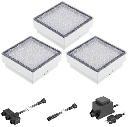 ledscom.de LED Pflaster-Stein Gorgon Boden-Einbauleuchte für außen, 15x15cm, 12V, warm-weiß 3er Set