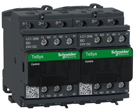 Schneider Electric TeSys Deca reversing contactor,3P(3NO),AC-3,=440V 9A,24V DC coil,with electrical interlocking,LC2D09BD