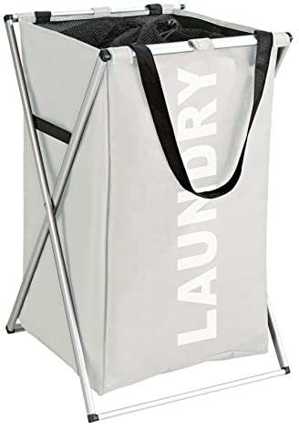 WENKO Wäschesammler UNO Beige, Stabiler Wäschekorb mit Deckel und praktischen Tragegriffen, 52 l Stauraum in einem Fach, (B x H x T): 35 x 57 x 38 cm, Moderne Aufschirft Laundry