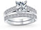 1CT Brillant Zirkonia Quadrat Prinzessin Schnitt Solitär Kathedrale Fassung Dünne Ewigkeit Pave Band AAA CZ Jubiläum Verlobung Ehering Set .925 Sterling Silber