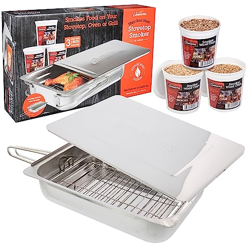 Camerons Fumoir pour cuisinière – Le fumoir Original en Acier Inoxydable avec 3 pintes de copeaux de Bois, CAM_SMKW3PTS_C31-CA