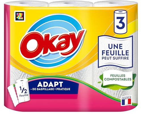 Okay Essuie-tout Adapt Blanc - 3 rouleaux