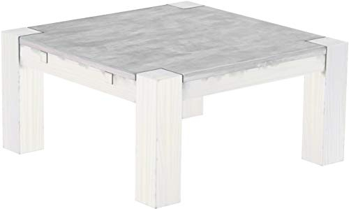 B.R.A.S.I.L.-Möbel Brasilmöbel Couchtisch Rio Kanto 90x90 cm Beton Weiß Wohnzimmertisch Holz Tisch Pinie Massivholz Stubentisch Beistelltisch Echtholz Größe und Farbe wählbar