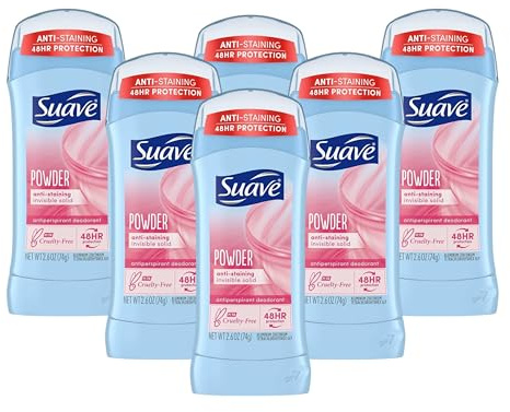 Suave 24 Hour Protection Powder Invisible Solid Anti-Perspirant Deodorant 2.6 oz (Pack of 6)