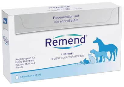 REMEND Lubrigel – Augentropfen gegen trockene Augen – feuchtigkeitsspendende Augenpflege für Hunde, Katzen, Pferde & kleine Heimtiere – Augengel für einen langanhaltenden Gleitfilm – 4 x 10 ml