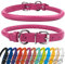 CollarDirect Hundehalsband aus gerolltem Leder, weich gepolstertes rundes Welpenhalsband, handgefertigtes echtes Lederhalsband für kleine und große Katzen, 13 Farben (7-8 Zoll, Rosa Strukturiert)