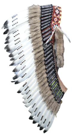 KARMABCN Native American Inspired Medium Feather Headdress (36 inch Long)/war Bonnet