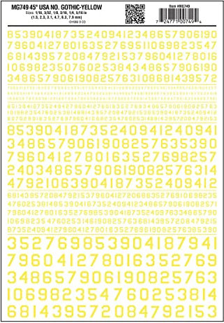 Woodland Scenics Gothic 45-Degree USA Numbers, Yellow