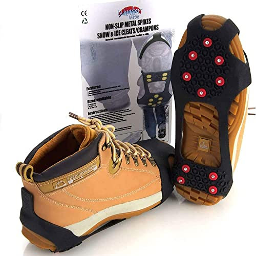 Winter Wise 10-STUD Ice Snow Grips, Anti Slip Winter Ice Grippers Universal Slip-on Stretch Fit Snow & Ice Spikes Traction Cleats Crampons (Small)