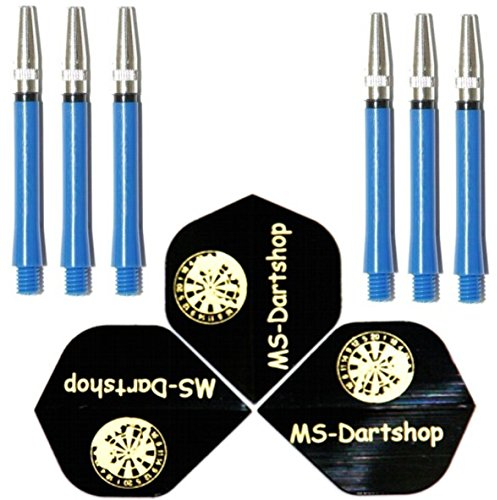 MS-DARTSHOP Schäfte Top-Spin, 2 Satz = 6 Stück, incl. 1 Satz MS-DARTSHOP Flights (Blau, Short)