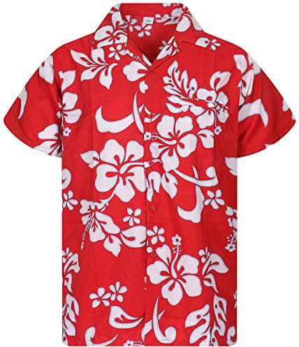 V.H.O. Funky Chemise-Hawaienne, Manche-Courte, Hibiscus, Rouge-Eclectique, L