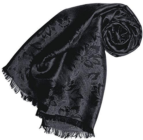 Lorenzo Cana Damen Schal schwarz black Luxustuch elegant gewebt in Damast Webung florales Paisleymuster aus Viskose mit Seide 55 cm x 190 cm - 8905888