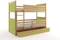 Etagenbett RICO für Kinder 200 x 90 Pinie/Grün + Matratzen gratis