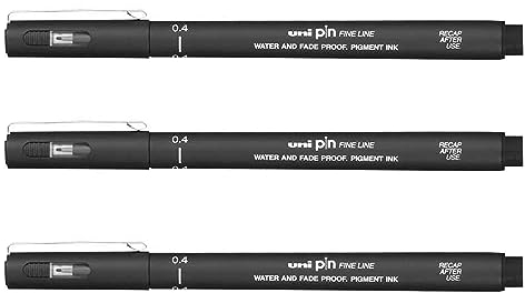 Uni Pin Fineliner ultrafein, 0,4 mm, 3er-Pack, Schwarz