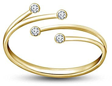 Zehenring aus 925er Sterlingsilber, mit Gelbgold vergoldet, verstellbare Größe, Bypass-Damenring, mit weißen Zirkonia-Diamanten