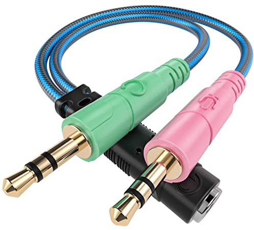 ENVEL Adaptateur Jack Micro Casque Audio Stéréo 3,5mm Splitter Femelle à 2 Double Mâle Câble Adaptateur Y en Nylon tressé Compatible avec PC, Ordinateur, Ecouteur, Haut-Parleur, Enceinte, 22cm