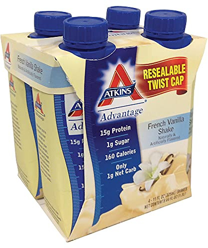 Atkins Creamy Vanilla Protein Shake, 15g Protein, Low Glycemic, 2g Net Carb, 1g Sugar, Keto Friendly, 4 Count