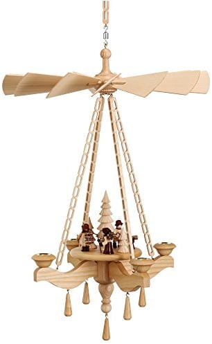 Volkskunstwerkstatt Unger Deckenpyramide - Hängepyramide Motiv Waldfiguren #0866/T inkl. 4 Teelichtaufstecker - Original Erzgebirge®