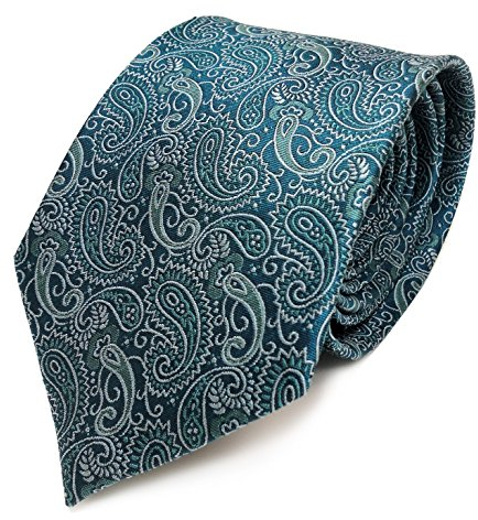 TigerTie schöne Krawatte aus 100% Seide in türkis silber paisley gemustert