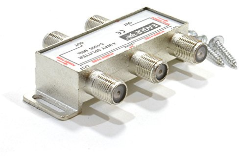 kenable F-Type Screw Connector Splitter for Virgin Media Cable TV Satellite 5-1000MHz 4 Way Metal Housing with DC Power Pass and Mounting Screws