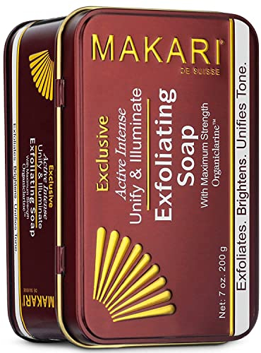 Makari Exclusive Savon Éclaircissant et Exfoliant (7 oz.) à base d’Organiclarine™ – Soins éclaircissants anti-taches, cicatrices acnéiques, vergetures et hyperpigmentation.