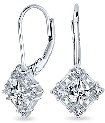 Braut-Deko-Stil Zirkonia CZ Baguette Klappverschluss Ohrhänger für Damen für Abschlussball .925 Sterlingsilber