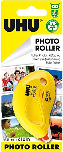 UHU Lot de 6 Rollers colle photo roller, 6,5 mm x 10 m pour photos, rapide, propre et durable