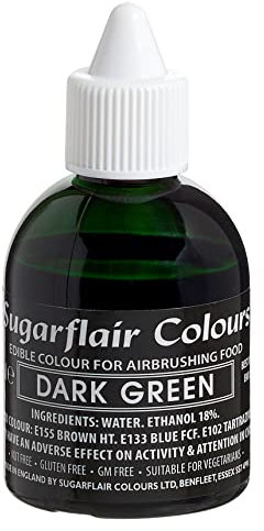 Sugarflair Dark Green Edible Airbrush Colour - Edible Food Colouring Airbrush Paint for Cakes, Cupcakes, Icing and Cake Decorations - 60ml