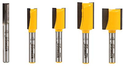 Yonico 14522q 5 Bit Straight Router Bit Set 1/4-Inch Shank