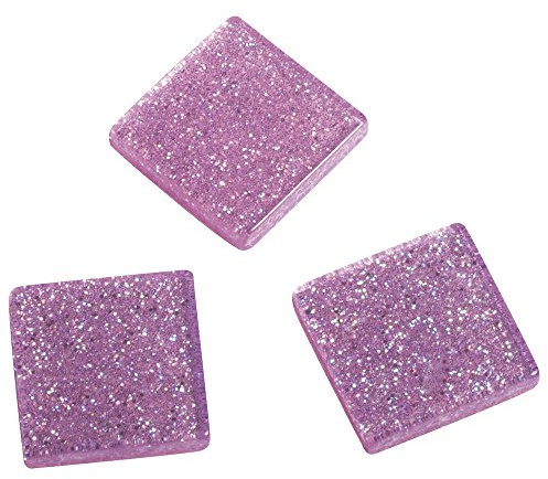 Rayher Acryl Mosaik Steine, Glitter, transparent, rosé, 1x1cm, ca. 205 Stück, Box 50 g, quadratisch, Kunststoffsteine, Kunststoffmosaik durchscheinend, 14542258