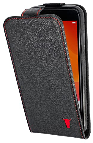 TORRO Flip Phone Case Compatible With iPhone SE/8/7 – Premium, Genuine Leather Cover with Card Slots and Vertical Flip Down Cover (Black)