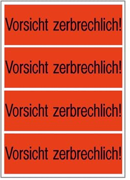 HERMA 6758 Vorsicht zerbrechlich Aufkleber, 1000 Stück, 39 x 118 mm, selbstklebend, klein, Warnhinweis Etiketten Versandaufkleber Umzugs-Etiketten für zerbrechliche Warensendungen, neon leuchtrot