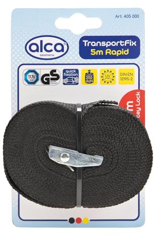 alca® Spanngurt 5 m 250daN, schwarz | verstellbarer Zurrgurt mit Klemmschloss, Gepäckhaltegurt zertifiziert nach DIN EN 12195-2, für Auto, Fahrrad & Motorrad