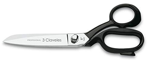 3 Claveles - Tijera de Sastre Profesional de 20 cm - 8, dedales asimétricos Negros, acero carbono, para labores de sastre, costurero