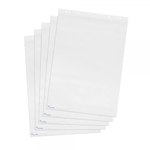 Rocada | Bloc para Rotafolios Blanco | Bloc para pizarra Universal y pizarras con Caballete | Sistema de Agujeros universal | Papel Pizarra 70gr | Pack de 5 unidades x 20 hojas