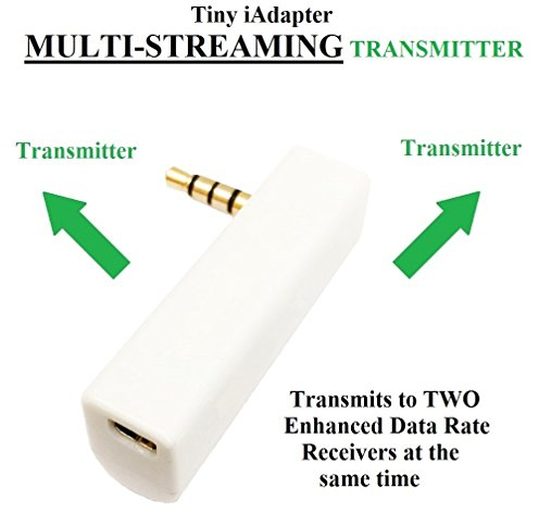 KOKKIA iSPLITTER (White Color) : iAdapter UNIVERSAL 3.5mm Tiny MULTI-STREAMING Bluetooth Stereo Transmitter Splitter. Works with ALL Music Devices with 3.5mm audio sockets.