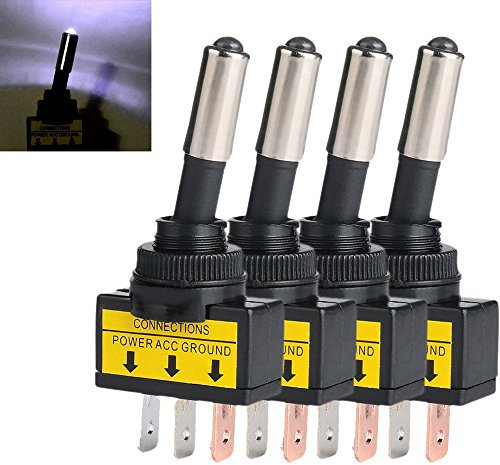 Mintice™ 4 X KFZ Auto Kippschalter Schalter Wippschalter 12V Weiß Licht Lampe Beleuchtet SPST 3-Polig