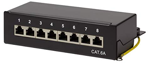 LogiLink Professional Cat.6A (500 MHz) Patchpanel - Verteilerfeld, Tisch/Wand/Desktop, STP (geschirmt) 8-Port (RJ45)