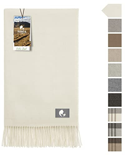 HANSA-FARM | Extra große Baby Alpaka Decke - 200 x 130 cm - Kuschelig weich aus 100% Baby Alpakawolle (kratzfrei, ungefärbt) Plaid Tagesdecke & Alpaka Wolldecke - Woll-weiß/Natur Weiß Uni