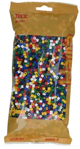 Hama 6000 mittlere Perlen, gemischt aus 6 Farben, Kunststoff, rund, Spielzeug, Bastelbedarf