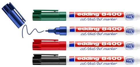 edding 4-8400-4-2 CD/DVD Marker Schwarz, Grün, Rot, Blau 0.5 mm, 1 mm
