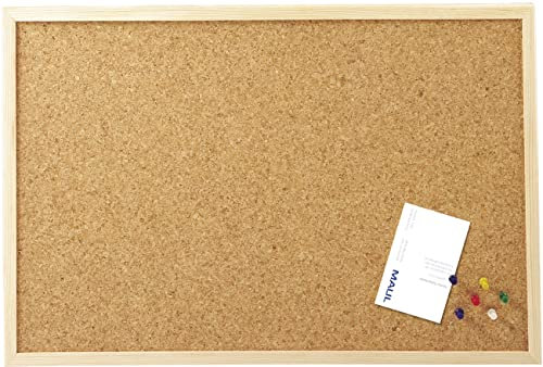 MAUL Pinnwand 60x100cm (HxB) | Pinnfähige Korkplatte | Pinnwand Kork für Quer- oder Hochformat | Board mit stabilem Holzrahmen | Inklusive Befestigungsmaterial und Pinnnadeln | Braun
