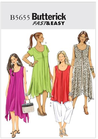 Butterick Patterns B5655 Size RR 18W-20W-22W-24W Misses'/ Women's Top, Dress and Pants, Pack of 1, White
