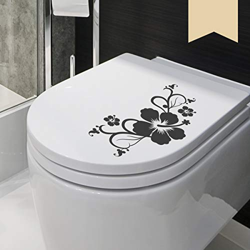 WANDKINGS WC Deckel Hibiskusblüten Ranke Aufkleber 30 x 15 cm beige - erhältlich in 33 Farben