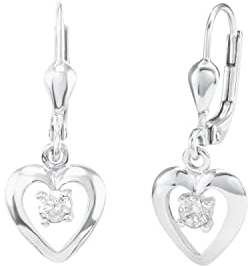 Amor Ohrhänger 925 Sterling Silber Mädchen Kinder Ohrschmuck, mit Zirkonia synth., 2,5 cm, Silber, Herz, Kommt in Schmuck Geschenk Box, 9060030