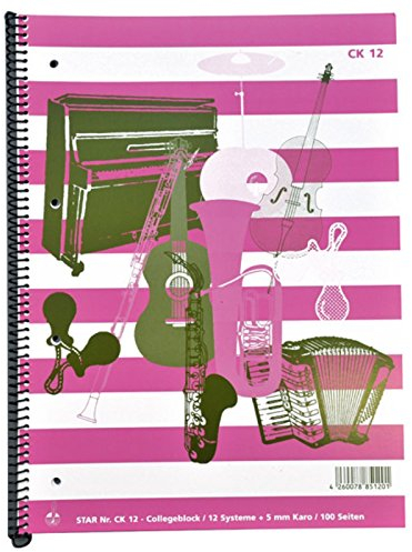 Notenheft-Collegeblock DIN A4 12 Systeme-5 mm Karo, 50 Blatt