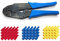 ARLI Crimpzange + Flachsteckhülsen 6,3 x 0,8 mm 100x Rot 100x Blau 100x Gelb Elektrische Flachsteckhülse 0,5-6 mm Flach Hülse Stecker Verbinder Hülsen Crimp Zange Set kfz Steckverbinder crimpen